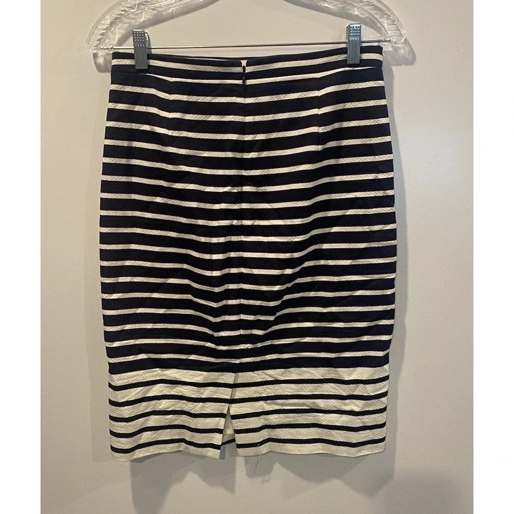 J.Crew Navy White Striped Cotton Pique Pencil Skirt A1843 Womens 0 Nautical